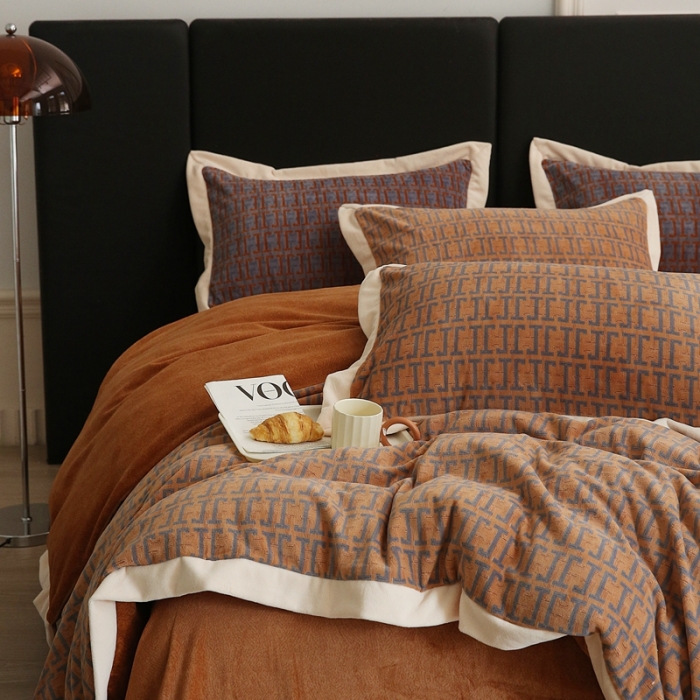 91家纺网 家纺一手货源 找家纺 榻尚2023高端牛奶洛克绒重磅婴儿绒四件套 洛克绒-时尚棕