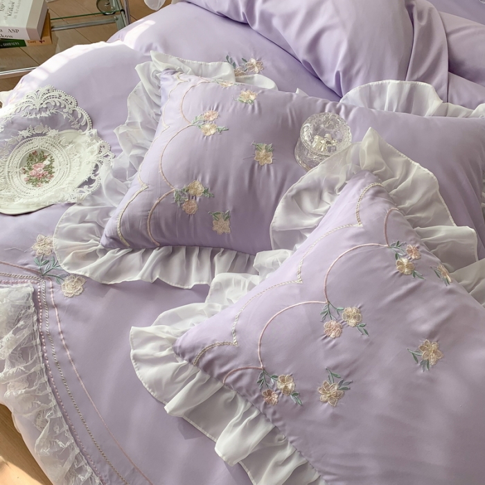 91家纺网 家纺一手货源 找家纺 吾欢心 2025新款罗马棉公主风依恋四件套 香芋紫