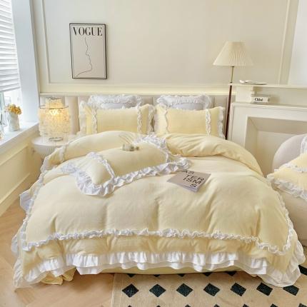 91家纺网 家纺一手货源 找家纺 （总）吾欢心 2024新款洛丽塔牛奶绒四件套 加厚一套8斤重