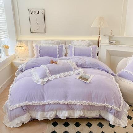 91家纺网 家纺一手货源 找家纺 （总）吾欢心 2024新款洛丽塔牛奶绒四件套 加厚一套8斤重