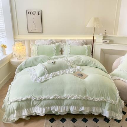 91家纺网 家纺一手货源 找家纺 （总）吾欢心 2024新款洛丽塔牛奶绒四件套 加厚一套8斤重