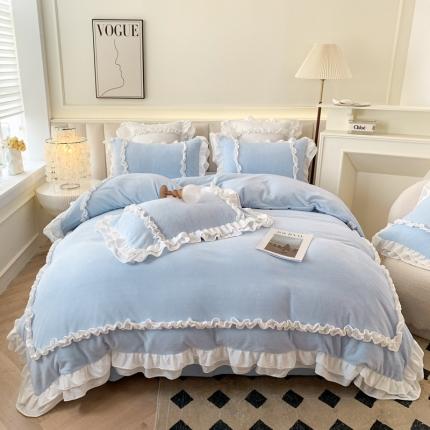 91家纺网 家纺一手货源 找家纺 （总）吾欢心 2024新款洛丽塔牛奶绒四件套 加厚一套8斤重