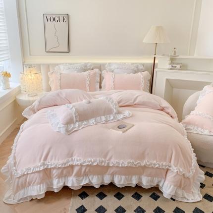 吾欢心 2022新款洛丽塔牛奶绒四件套 绒-奶油粉