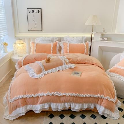 吾欢心 2022新款洛丽塔牛奶绒四件套 绒-奶油橘