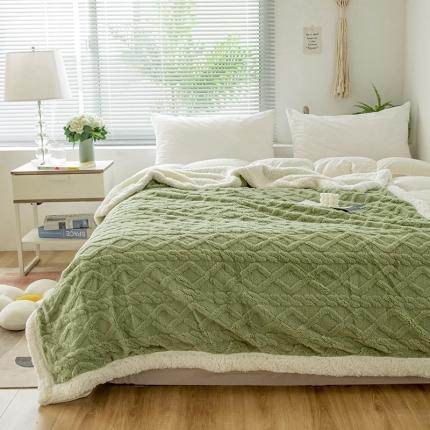 网客家纺 2024新款塔芙绒提花羊羔绒盖毯 茶绿