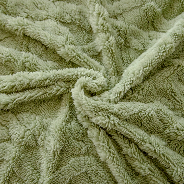 91家纺网 家纺一手货源 找家纺 网客家纺 2024新款塔芙绒提花羊羔绒盖毯 茶绿