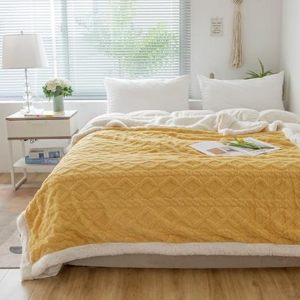 网客家纺 2024新款塔芙绒提花羊羔绒盖毯 姜黄