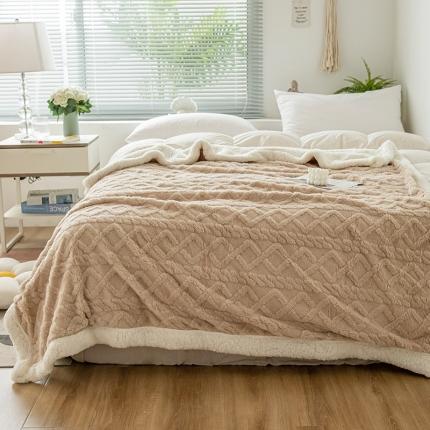 网客家纺 2024新款塔芙绒提花羊羔绒盖毯 卡其