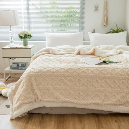 网客家纺 2024新款塔芙绒提花羊羔绒盖毯 米杏