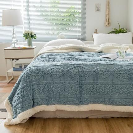 网客家纺 2024新款塔芙绒提花羊羔绒盖毯 灰蓝