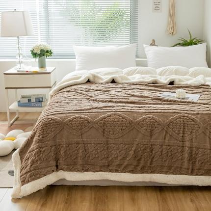 网客家纺 2024新款塔芙绒提花羊羔绒盖毯 咖啡