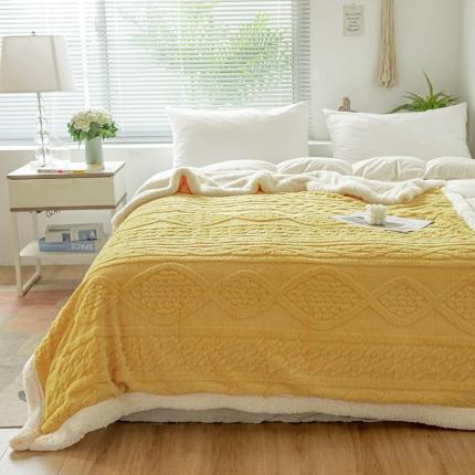 网客家纺 2024新款塔芙绒提花羊羔绒盖毯 柠檬黄