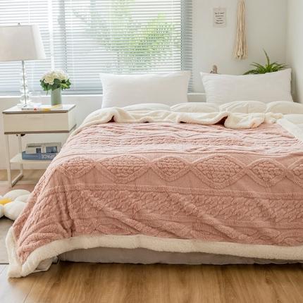 网客家纺 2024新款塔芙绒提花羊羔绒盖毯 桃粉色