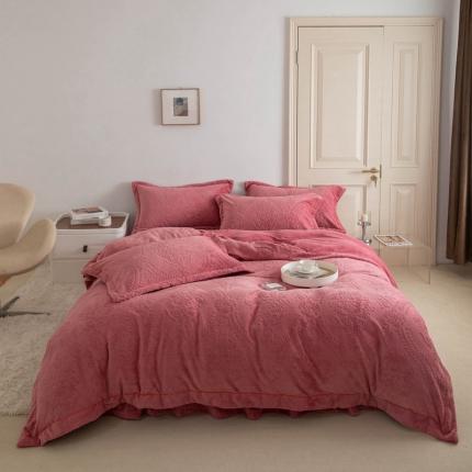 91家纺网 家纺一手货源 找家纺 舒梦琪 2024新款牛奶绒立体雕花床盖四件套 豆沙