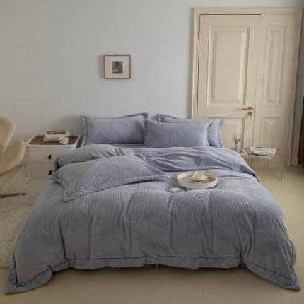 91家纺网 家纺一手货源 找家纺 舒梦琪 2024新款牛奶绒立体雕花床盖四件套 银灰