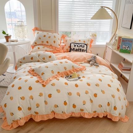 吾欢心 2024新款韩版加厚花边牛奶绒四件套 小柑橘