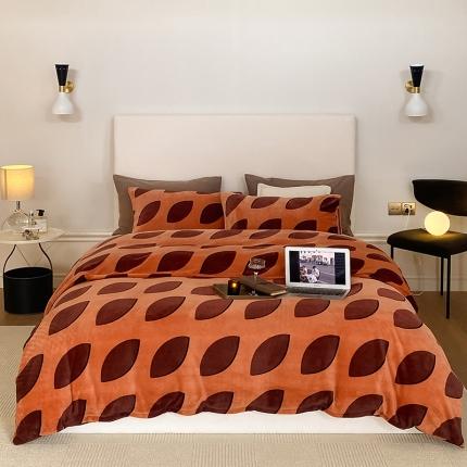 网客家纺2024年新款牛奶绒印花四件套 赤陶