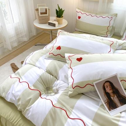 91家纺网 家纺一手货源 找家纺 花伞家居 甜系少女温柔绣花加印花四件套（提供卖家秀） 心恋-绿