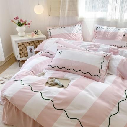 91家纺网 家纺一手货源 找家纺 花伞家居 甜系少女温柔绣花加印花四件套（提供卖家秀） 郁金香-粉