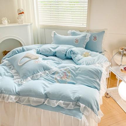 91家纺网 家纺一手货源 找家纺 漫仙阁 新款ins公主风日式绣花花边四件套甜蜜少女-天蓝