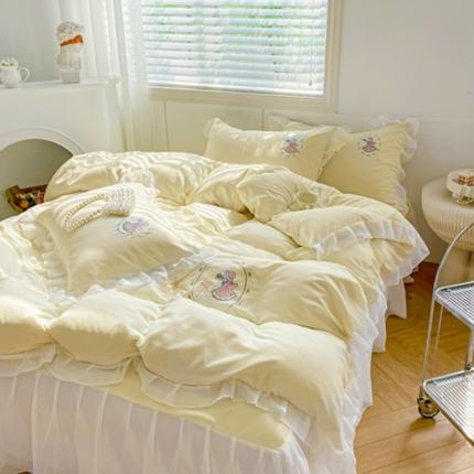 91家纺网 家纺一手货源 找家纺 漫仙阁 新款ins公主风日式绣花花边四件套甜蜜少女-芝士黄