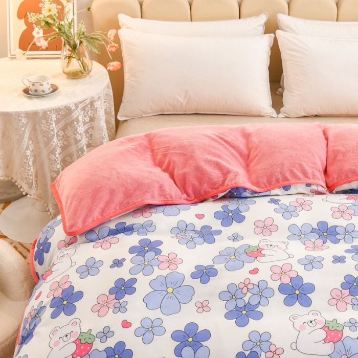 91家纺网 家纺一手货源 找家纺 琪琪阁家纺 2022新款全棉加牛奶绒系列单被套 初恋日记