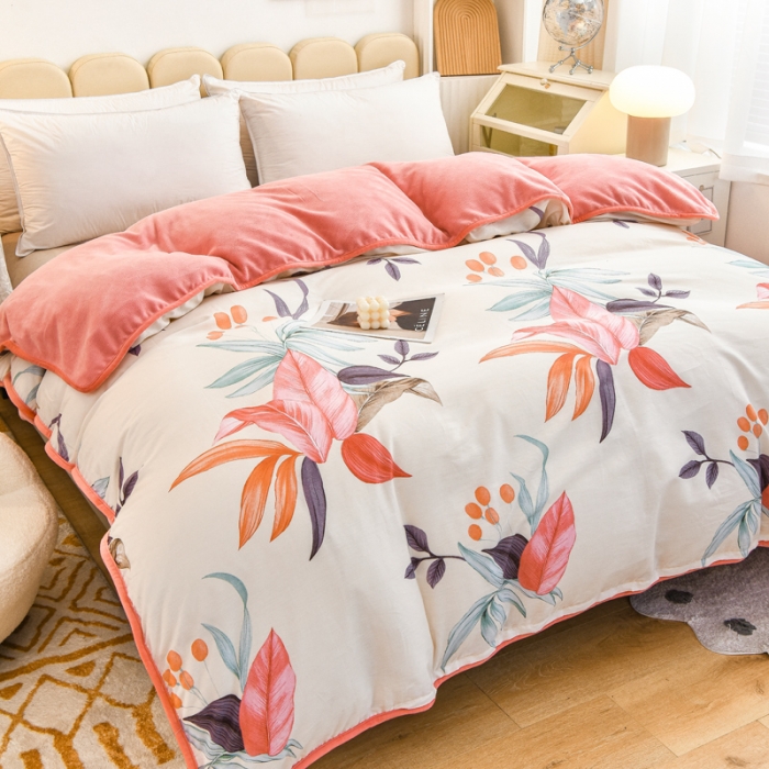 91家纺网 家纺一手货源 找家纺 琪琪阁家纺 2022新款全棉加牛奶绒系列单被套 红颜