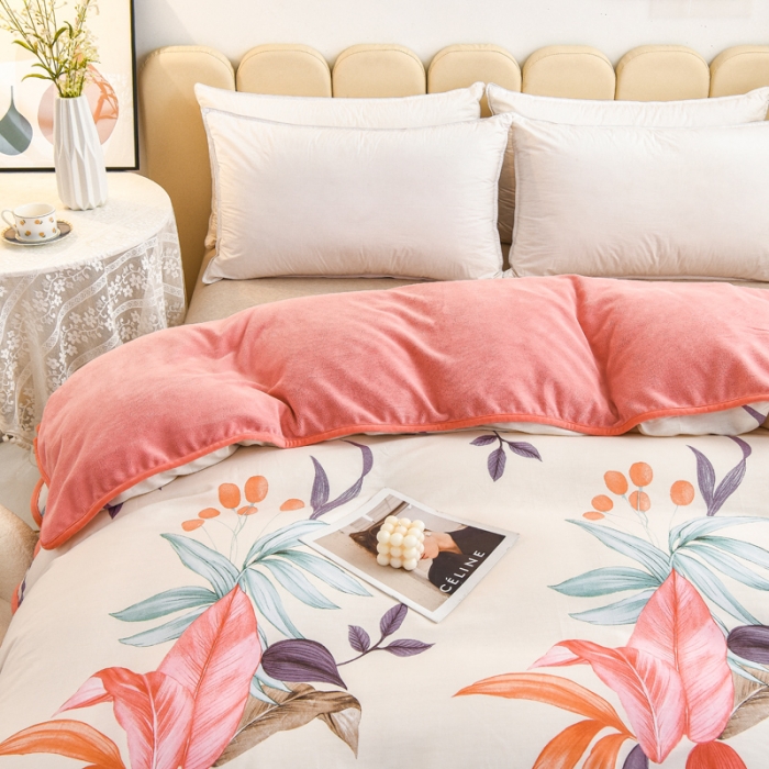 91家纺网 家纺一手货源 找家纺 琪琪阁家纺 2022新款全棉加牛奶绒系列单被套 红颜