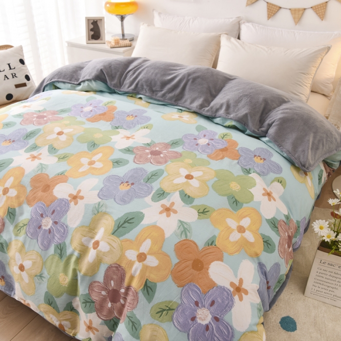 91家纺网 家纺一手货源 找家纺 琪琪阁家纺 2022新款全棉加牛奶绒系列单被套 花田梦