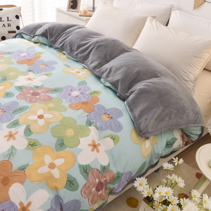 91家纺网 家纺一手货源 找家纺 琪琪阁家纺 2022新款全棉加牛奶绒系列单被套 花田梦