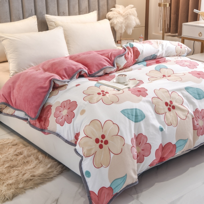 91家纺网 家纺一手货源 找家纺 琪琪阁家纺 2022新款全棉加牛奶绒系列单被套 解语花