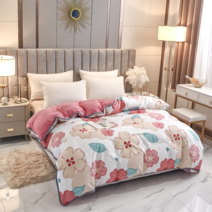 91家纺网 家纺一手货源 找家纺 琪琪阁家纺 2022新款全棉加牛奶绒系列单被套 解语花