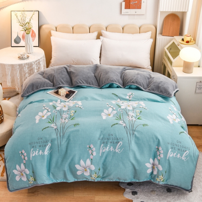 91家纺网 家纺一手货源 找家纺 琪琪阁家纺 2022新款全棉加牛奶绒系列单被套 宁静生活