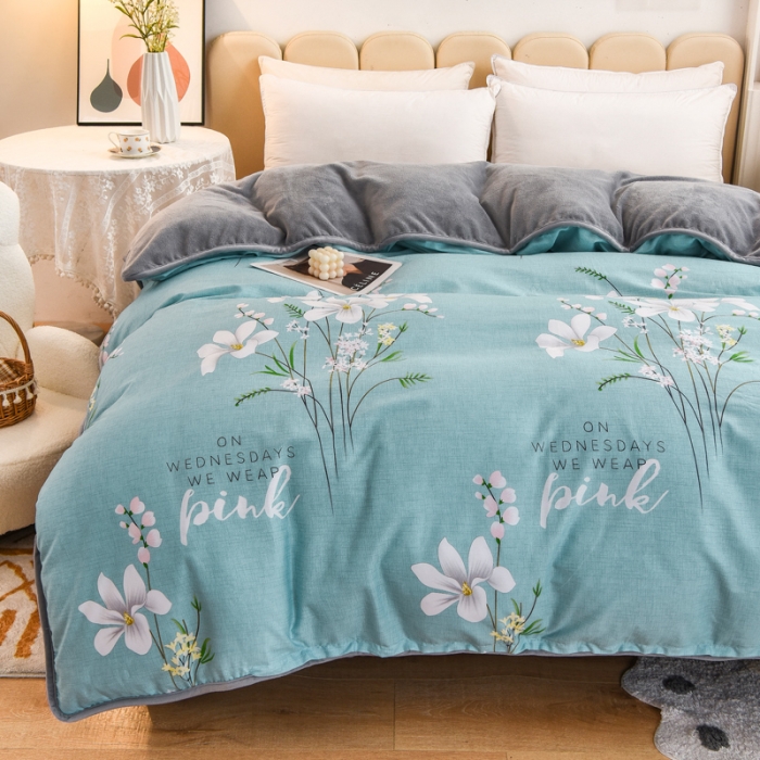 91家纺网 家纺一手货源 找家纺 琪琪阁家纺 2022新款全棉加牛奶绒系列单被套 宁静生活