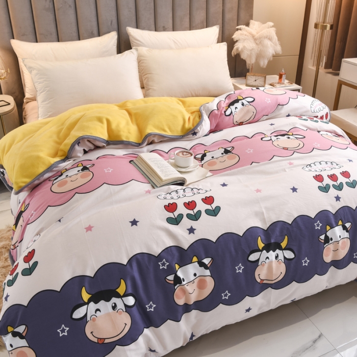 91家纺网 家纺一手货源 找家纺 琪琪阁家纺 2022新款全棉加牛奶绒系列单被套 勇敢牛牛