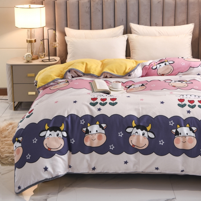 91家纺网 家纺一手货源 找家纺 琪琪阁家纺 2022新款全棉加牛奶绒系列单被套 勇敢牛牛