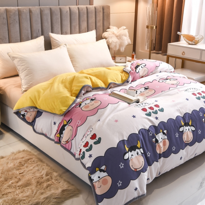 91家纺网 家纺一手货源 找家纺 琪琪阁家纺 2022新款全棉加牛奶绒系列单被套 勇敢牛牛