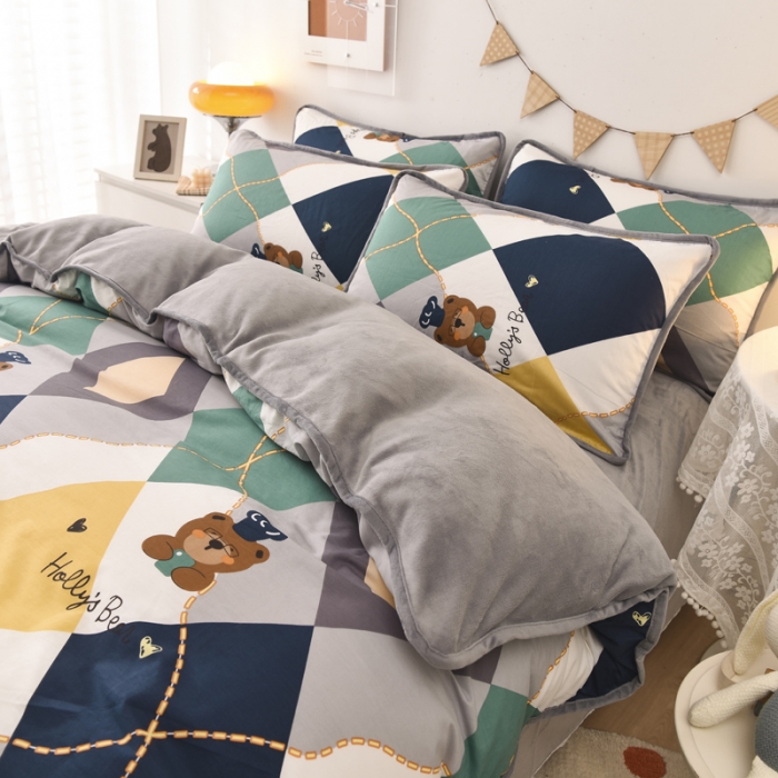 91家纺网 家纺一手货源 找家纺 琪琪阁家纺 2022新款全棉加牛奶绒系列四件套 爱尔威