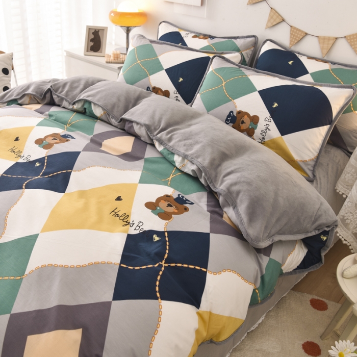 91家纺网 家纺一手货源 找家纺 琪琪阁家纺 2022新款全棉加牛奶绒系列四件套 爱尔威