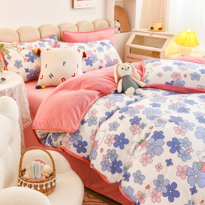 91家纺网 家纺一手货源 找家纺 琪琪阁家纺 2022新款全棉加牛奶绒系列四件套 初恋日记