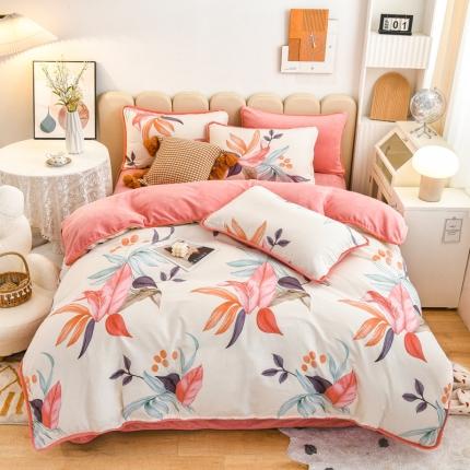 琪琪阁家纺 2022新款全棉加牛奶绒系列四件套 红颜