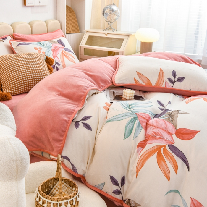 91家纺网 家纺一手货源 找家纺 琪琪阁家纺 2022新款全棉加牛奶绒系列四件套 红颜