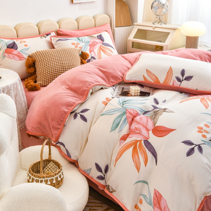 91家纺网 家纺一手货源 找家纺 琪琪阁家纺 2022新款全棉加牛奶绒系列四件套 红颜