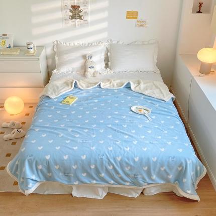 91家纺网 家纺一手货源 找家纺 木堇家居2022秋冬牛奶绒羊羔绒毛毯 爱心蓝