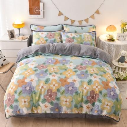 琪琪阁家纺 2022新款全棉加牛奶绒系列四件套 花田梦