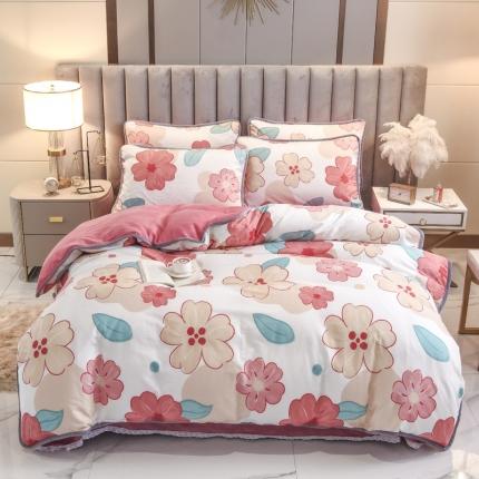 琪琪阁家纺 2022新款全棉加牛奶绒系列四件套 解语花