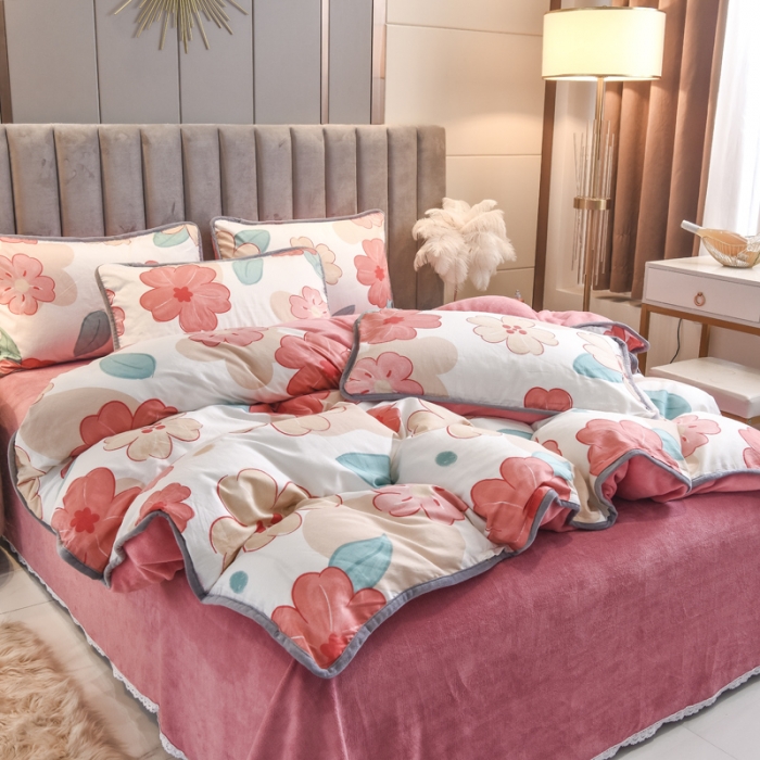 91家纺网 家纺一手货源 找家纺 琪琪阁家纺 2022新款全棉加牛奶绒系列四件套 解语花