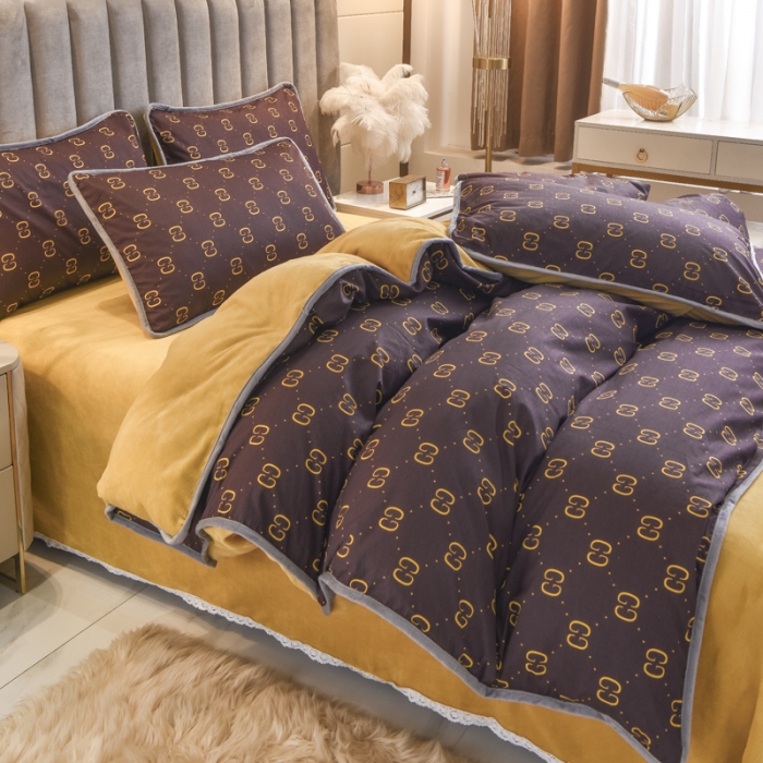 91家纺网 家纺一手货源 找家纺 琪琪阁家纺 2022新款全棉加牛奶绒系列四件套 酷奇-咖