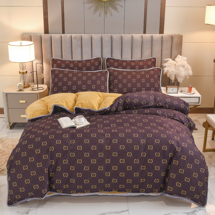 91家纺网 家纺一手货源 找家纺 琪琪阁家纺 2022新款全棉加牛奶绒系列四件套 酷奇-咖