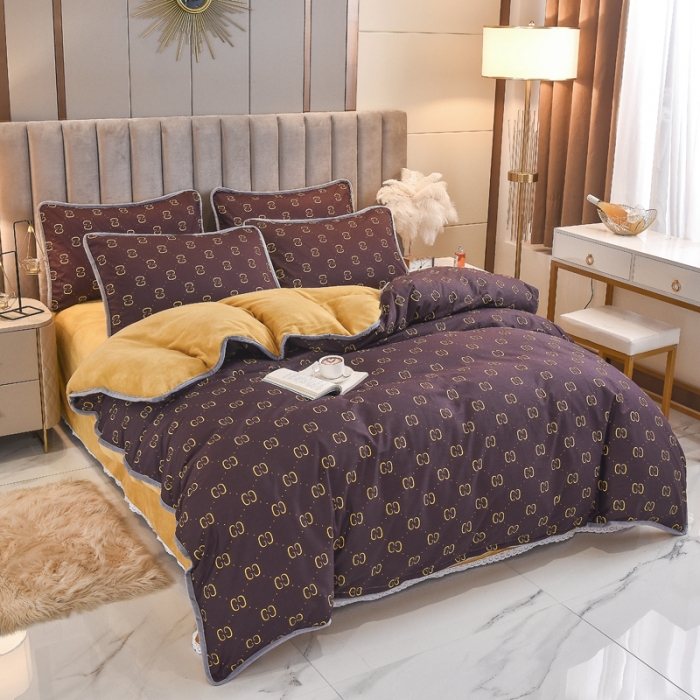 91家纺网 家纺一手货源 找家纺 琪琪阁家纺 2022新款全棉加牛奶绒系列四件套 酷奇-咖